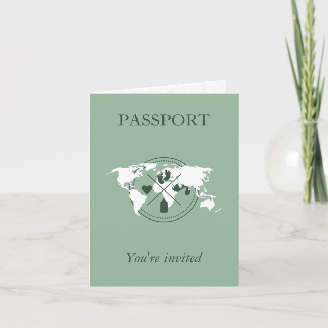 Convite Passaporte Verde Viagem Menino Churrasco de Bebê M (Frente)