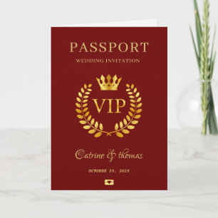Convite Passaporte Vermelho Destino de Casamento Mapa Mund