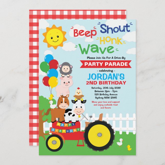 Convite Passar Por Animais Da Fazenda Da Parada De Festa d (Frente/Verso)
