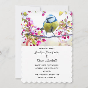 Convite Pássaro Azul e Amarelo bonito em um Casamento de 