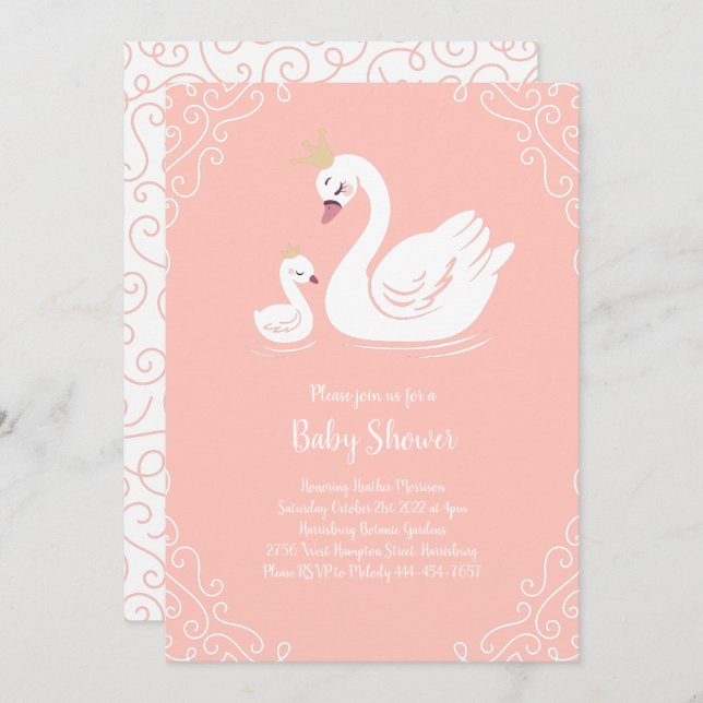 Convite Pássaro Chá de fraldas com Pêssego Tema Coroa (Frente/Verso)