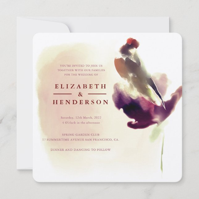 Convite Pássaro Chic Burgundy Watercolor em Casamento Flor (Frente)