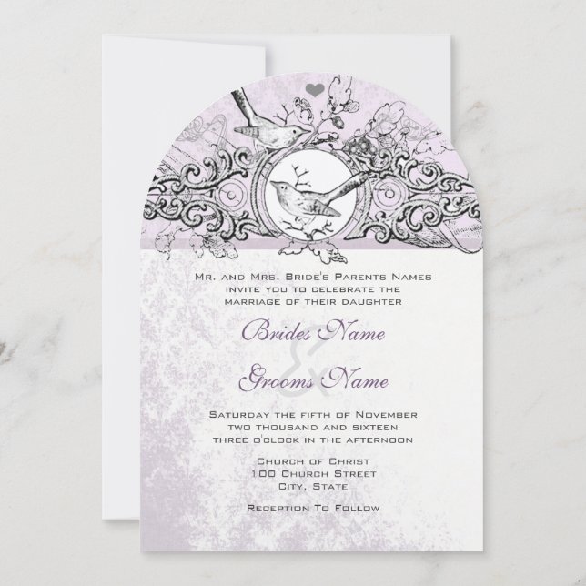 Convite Pássaro de Amor Recortado Rolo Lavanda Casamento (Verso)