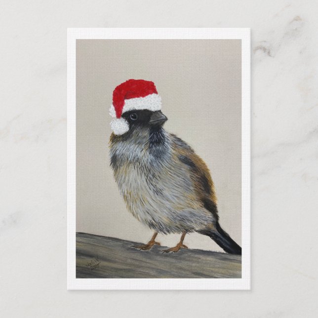 Convite Pássaro de inverno com chapéu de Papai Noel - Obra (Frente)