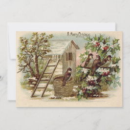 Convite Pássaro de Natal Holly Snow Harvest