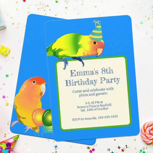 Convite Pássaro-do-mato-Festa de aniversário-do-mato-escur (Birthday lovebirds kids party invitation)