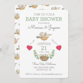 Convite Pássaro e Ninho do Chá de fraldas Triplas