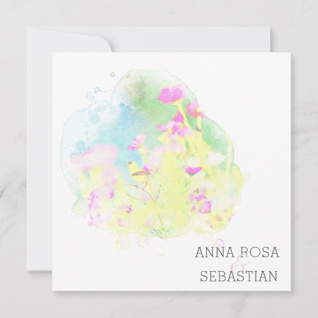 Convite ~* Pássaro Flor AR12 FOTO RSVP + Casamento QR (Frente)