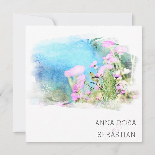 Convite *~* Pássaro Flor AR12 FOTO RSVP + Casamento QR (Frente)