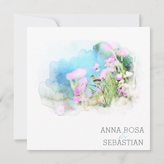 Convite *~* Pássaro Flor AR12 QR FOTO RSVP Casamento (Frente)