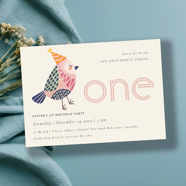 Convite Pássaro Rosa Esfarelo, Bonito, Qualquer primeiro a (Criador carregado)