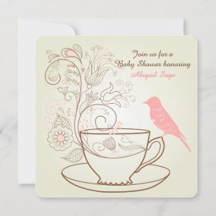 Convite Pássaro, Teacup, Chá de fraldas de Flores Convidam