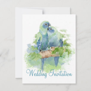 Convite Pássaro Tropical Papagaio Azul Aquarela Casamento
