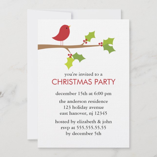 Convite Pássaro Vermelho em uma Festa de Natal do Branch (Frente)