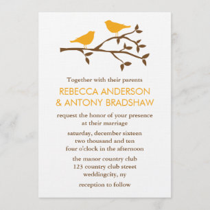 Convite Pássaros alaranjados do amor em um casamento do