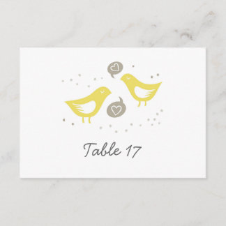 Convite pássaros amarelos falando sobre o número da mesa d