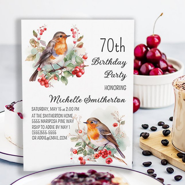 Convite Pássaros Antigos Robin Redbreast 70º Aniversário (Criador carregado)