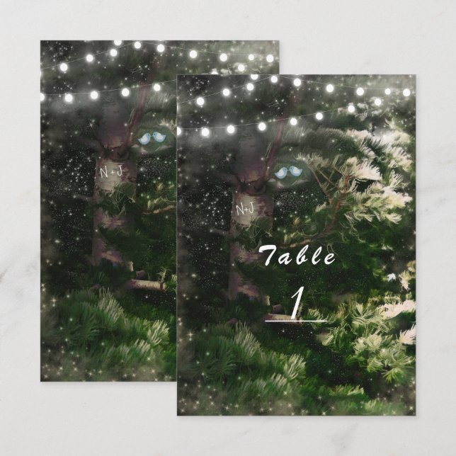 Convite Pássaros Apaixonados + Árvore de Pinheiro Número d (Frente/Verso)