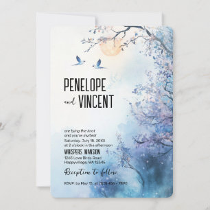 Convite Pássaros apaixonados e flores de cereja