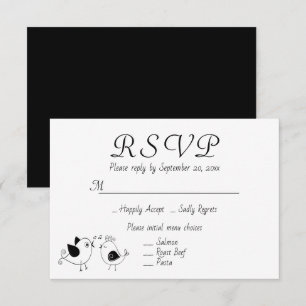 Convite Pássaros Apaixonados RSVP Preto Branco Casamento P