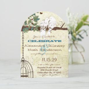Convite Pássaros Apaixonados Sentados em uma Árvore Convit