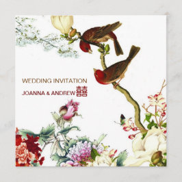 Convite Pássaros Arompendo Flores Chinesas ©