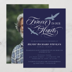 Convite Pássaros Azuis marinhos Para Sempre Em Nosso Funer