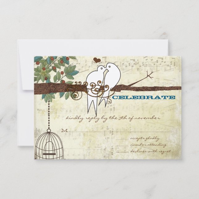 Convite Pássaros Azuis-turquesa do Amor Sentados em uma Ár (Frente)