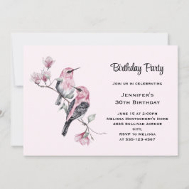 Convite Pássaros Caninos Rosa em um Ramo de Árvore Anivers