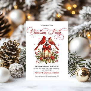 Convite Pássaros Cardinal em Lanterna de Natal em Aquarela