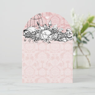 Convite Pássaros de Amor Acorn Damask Gaiola Vintage