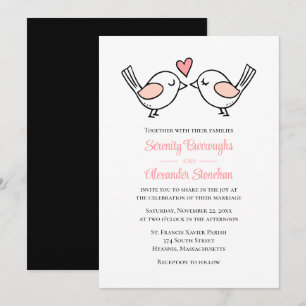 Convite Pássaros de Amor Caprichosos Rosa Casamento Preto