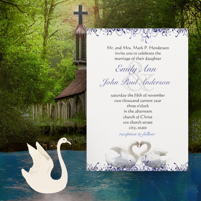 Convite Pássaros de Amor Cisne Redemoinho Azul Casamento  (Criador carregado)