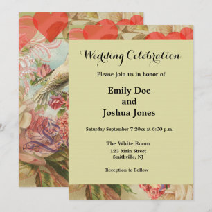 Convite Pássaros de Amor Coração Antigo Vintage