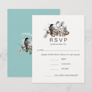 Convite Pássaros de Amor Pica-Pau Azul Empoeirado RSVP Rom