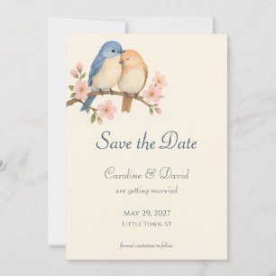 Convite Pássaros de Amor Simples Casamento Salve a Data