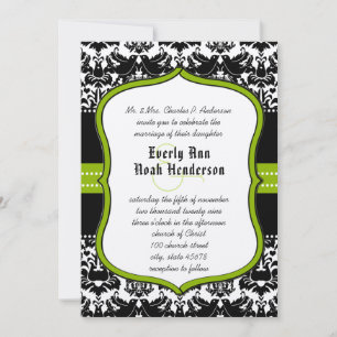 Convite Pássaros de Amor Verde Maçã Preto Damasco Casament