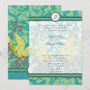 Convite Pássaros de Amor Vintage Damask Endívia da Lagoa C