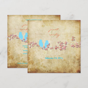 Convite Pássaros de amor vintage/flores coloridas