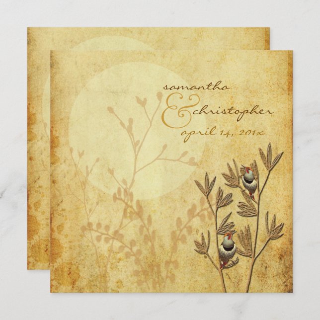 Convite Pássaros do Amor+Convites para Casamentos (Frente/Verso)