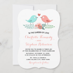 Convite Pássaros do Amor Divertidos Casamento Floral Rosa