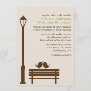 Convite Pássaros do amor no casamento do banco de parque