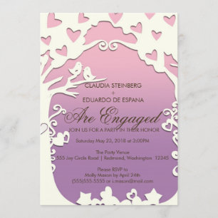 Convite Pássaros do Amor para Sempre em Pastel Purple