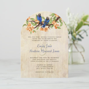 Convite Pássaros do Amor Vintage Coral e Azul-Marinho com