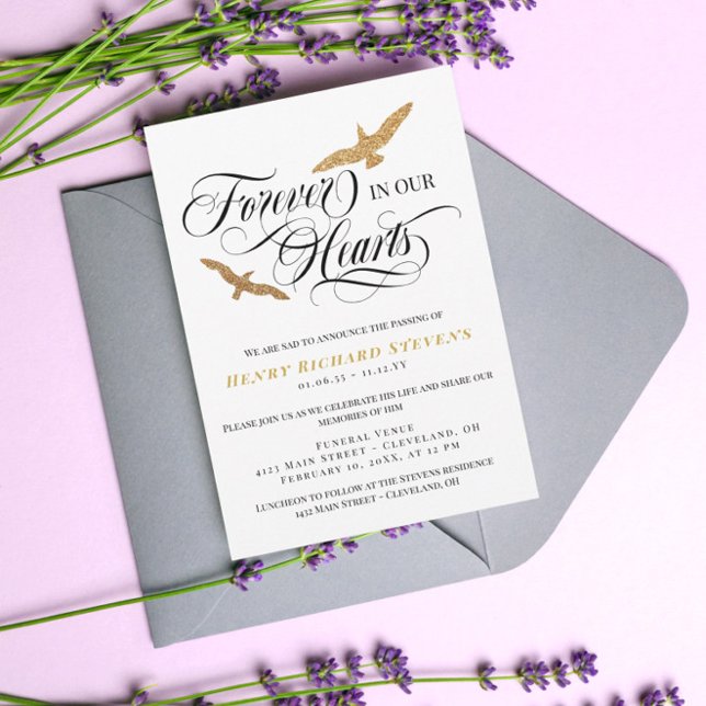 Convite Pássaros Dourados Falsos Para Sempre Em Nosso Fune (Criador carregado)