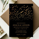 Convite Pássaros Elegantes de um Casamento Preto e Dourado<br><div class="desc">Este belo convite para o casamento mostra incontáveis pássaros se unindo em uma folha de ouro falso sobre um fundo negro puro. O título "Aves" significa a importância de a vida do casal se juntar ao casamento. Elegante,  elegante,  moderno e único!</div>
