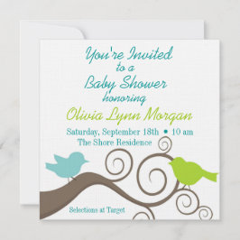 Convite Pássaros em um ramo no azul & no limão