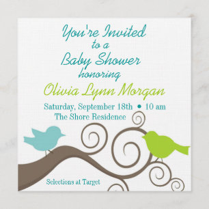 Convite Pássaros em um ramo no azul & no limão