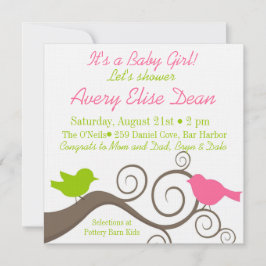 Convite Pássaros em um ramo no limão & no rosa