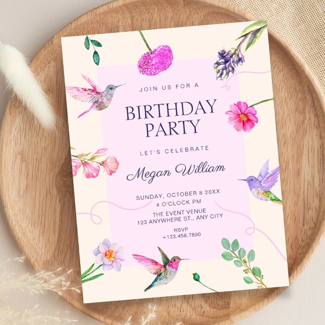 Convite pássaros florais aniversário (Criador carregado)